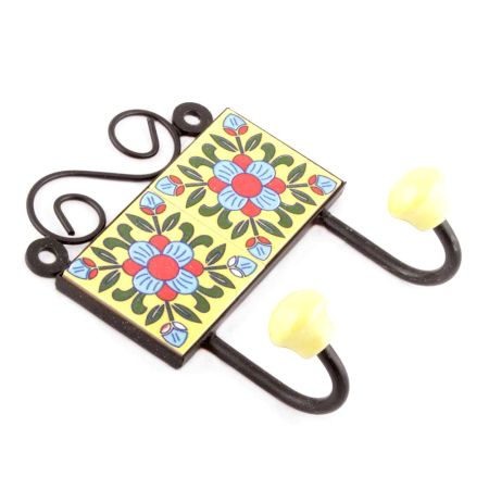 Yellow And Turquoise Floral Ceramic Tiles Hooks Online